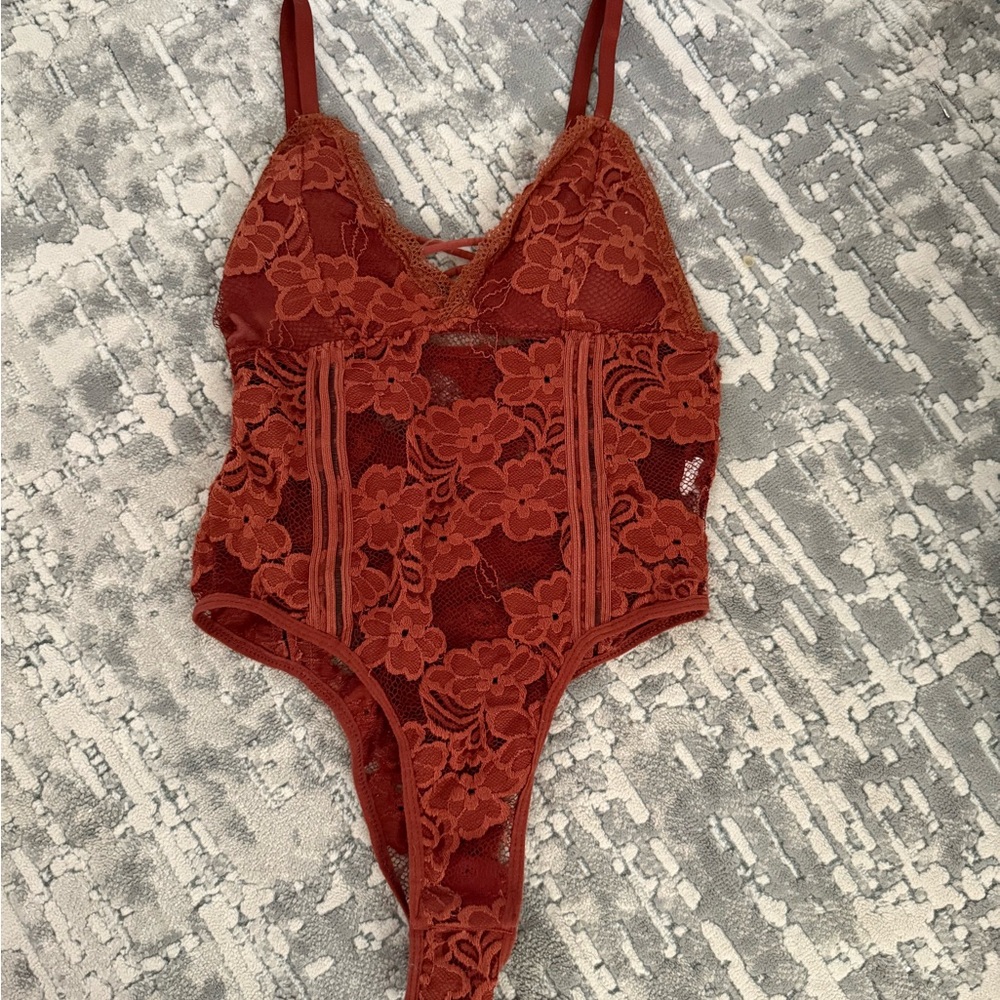 Elegant Lace Bodysuit in Rust